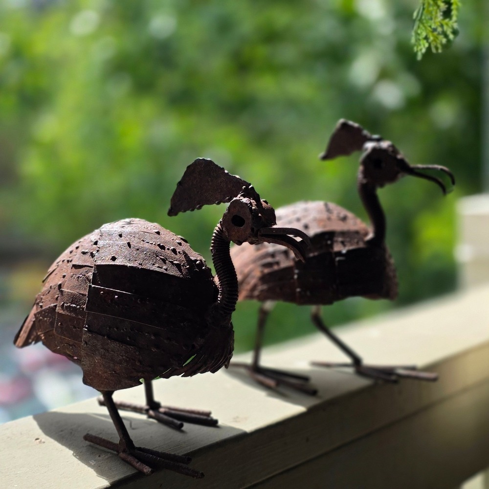 Brutalist-Style Rustic Welded Metal Bird Sculpture Set Folk Art Garden Statues - Picture 16 of 16